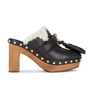 Ulla Johnson Vera Tassel Leather Clog in Noir
 with Shearling Lining in …